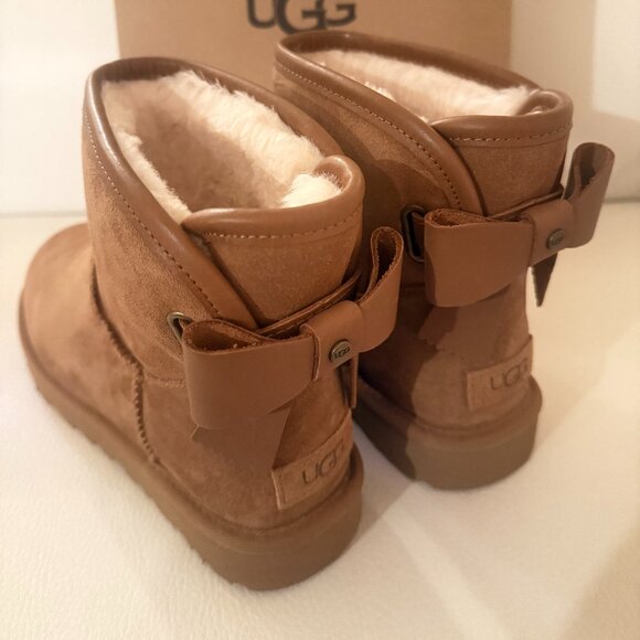 NIB UGGS AUSTRALIA UGG ULTRA MINI BAILEY LEATHER BOOTS SIZE 8 CHESTNUT - Picture 2 of 9